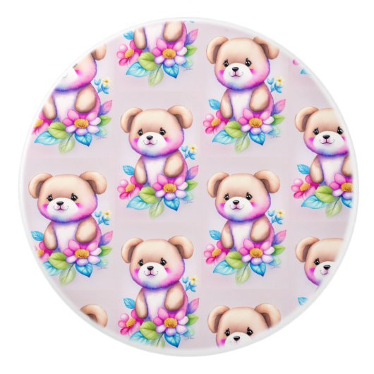Teddybär Wasserfarben Pastell Keramische Knop (Voorkant)