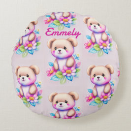 Teddybär Wasserfarben Pastell Rond Kussen