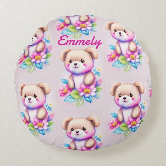 Teddybär Wasserfarben Pastell Rond Kussen (Voorkant)