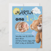 TeddyBear Blue Aangepaste Foto eerste verjaardag Kaart (Voorkant)