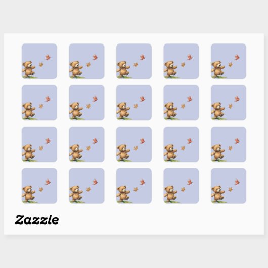 TEDDYBEAR LOPEN VIERKANTE STICKER (Vel)