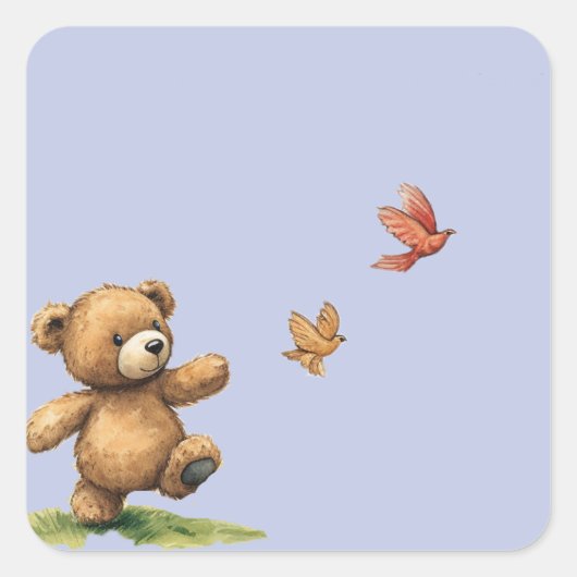 TEDDYBEAR LOPEN VIERKANTE STICKER (Voorkant)