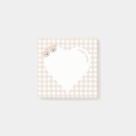 Teddybears Brown Gingham Heart Post-it® Notes (Voorkant)