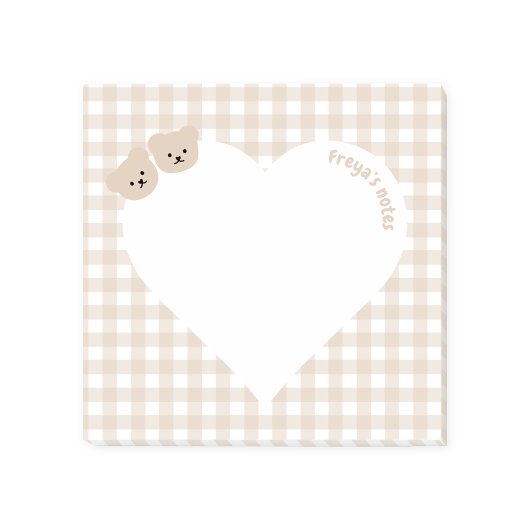 Teddybears Brown Gingham Heart Post-it® Notes