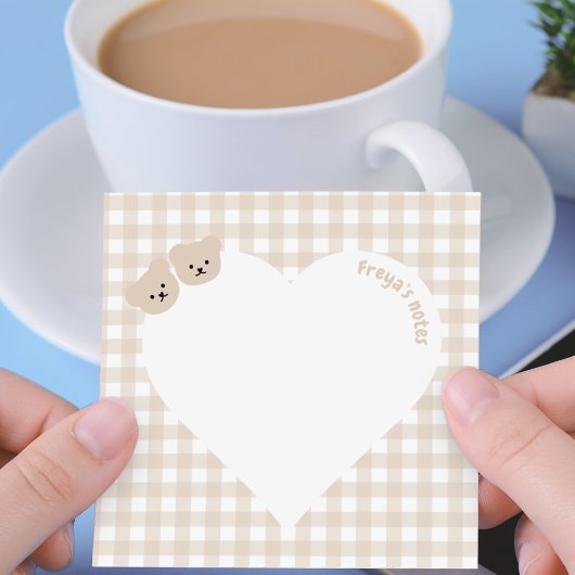 Teddybears Brown Gingham Heart Post-it® Notes