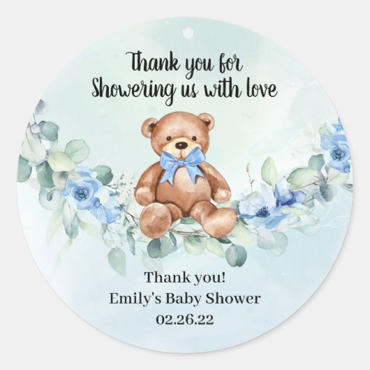 teddybeenblauw met rode eucalyptusvleugel ronde sticker (Voorkant)