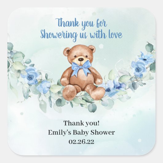 teddybeenblauw met rode eucalyptusvleugel vierkante sticker (Voorkant)