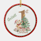 Teddybeer 1e kerst keramisch ornament (Voorkant)
