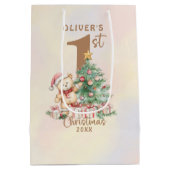 Teddybeer 1e kerst met boom en geschenken medium cadeauzakje (Achterkant)