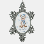 Teddybeer 1e kerst tin sneeuwvlok ornament (Links)