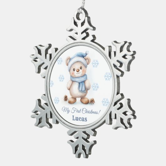 Teddybeer 1e kerst tin sneeuwvlok ornament (Rechts)