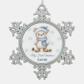 Teddybeer 1e kerst tin sneeuwvlok ornament (Voorkant)
