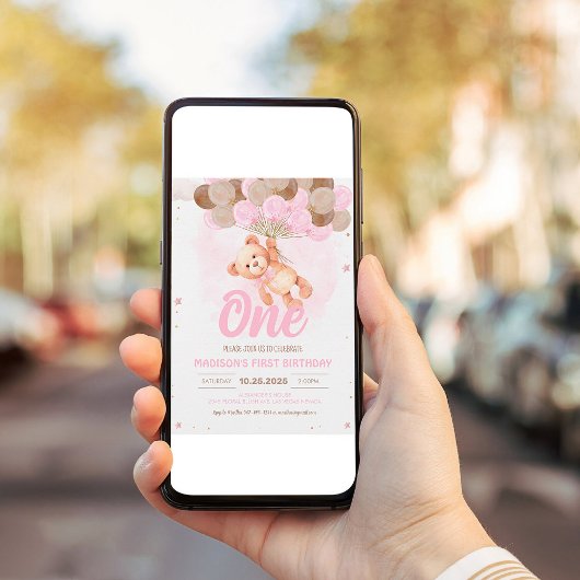 Teddybeer 1e meisje Beer thema Verjaardag Kaart