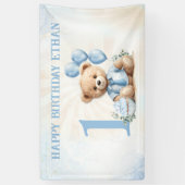 Teddybeer 1e verjaardag blauwe ballonnen banner (Verticaal)