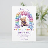 Teddybeer 1e verjaardag kleurrijke ballonnen bedankkaart (Staand voorkant)