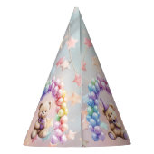 Teddybeer 1e verjaardag kleurrijke ballonnen feesthoedjes (Achterkant)