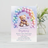 Teddybeer 1e verjaardag kleurrijke ballonnen kaart (Staand voorkant)