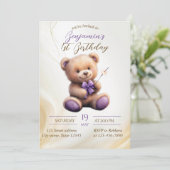 Teddybeer 1e verjaardag kleurrijke ballonnen kaart (Staand voorkant)