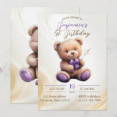 Teddybeer 1e verjaardag kleurrijke ballonnen kaart (Voorkant / Achterkant)