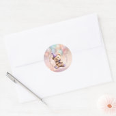 Teddybeer 1e verjaardag kleurrijke ballonnen ronde sticker (Envelop)