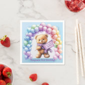Teddybeer 1e verjaardag kleurrijke ballonnen servet (Insitu)