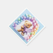 Teddybeer 1e verjaardag kleurrijke ballonnen servet (Hoek)