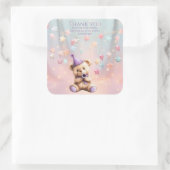 Teddybeer 1e verjaardag kleurrijke ballonnen vierkante sticker (Tas)