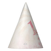 Teddybeer 1e verjaardag roze ballonnen papier feesthoedjes (Links)