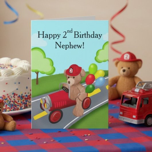 Teddybeer 2e verjaardag brandweerauto kaart