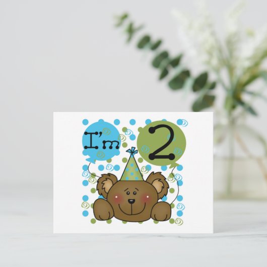 Teddybeer 2e verjaardag Tshirts en geschenken Briefkaart (Staand voorkant)