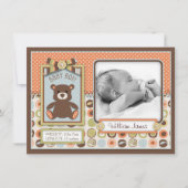 Teddybeer 3D-uitzicht Boog & Knoop Geboorteaankond Aankondiging (Voorkant)