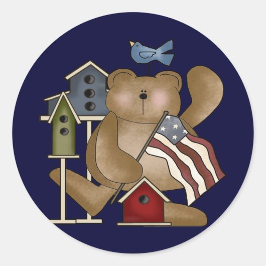 Teddybeer 4 juli ronde sticker (Voorkant)