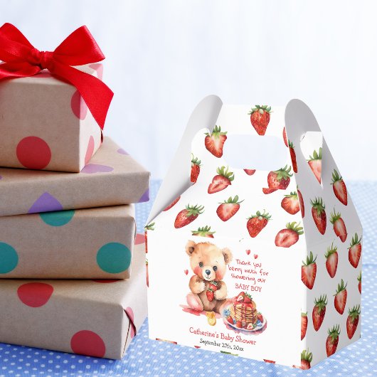 Teddybeer aardbei pannenkoek brunch Baby shower Bedankdoosjes