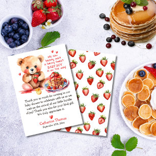 Teddybeer aardbei pannenkoek brunch Baby shower Bedankkaart
