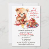 Teddybeer aardbei pannenkoek brunch Baby shower Kaart (Voorkant)