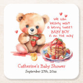 Teddybeer aardbei pannenkoek brunch Baby shower Kartonnen Onderzetters (Voorkant)