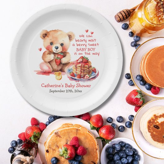 Teddybeer aardbei pannenkoek brunch Baby shower Papieren Bordje