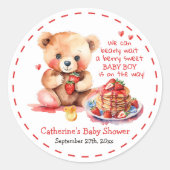 Teddybeer aardbei pannenkoek brunch Baby shower Ronde Sticker (Voorkant)