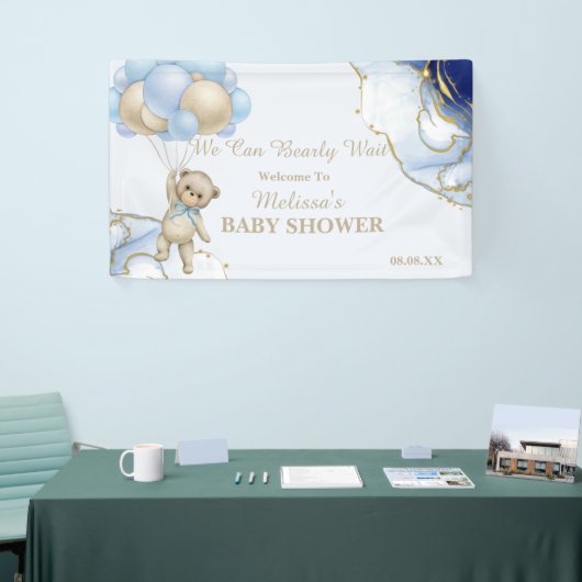 Teddybeer Abstract Blauw Gouden Ballon Welkom Spandoek (Beurs)