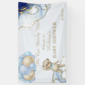 Teddybeer Abstract Blauw Gouden Ballon Welkom Spandoek (Verticaal)