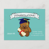 Teddybeer afstuderen in neon licht blauwgroen briefkaart (Voorkant)