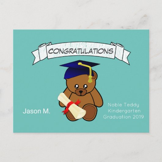 Teddybeer afstuderen in neon licht blauwgroen briefkaart (Voorkant)