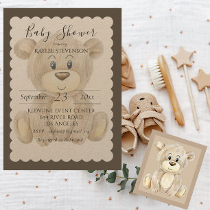 Teddybeer Aquarel Rustieke Baby Shower Kaart