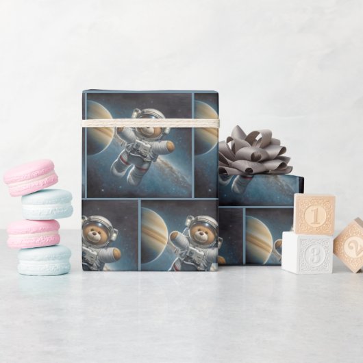 Teddybeer astronaut in de ruimte cadeaupapier (Baby Shower)