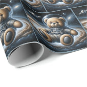 Teddybeer astronaut in de ruimte cadeaupapier (Rol Hoek)