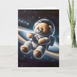 Teddybeer astronaut voor nieuwe baby kaart