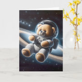 Teddybeer astronaut voor nieuwe baby kaart (Gele Bloem)