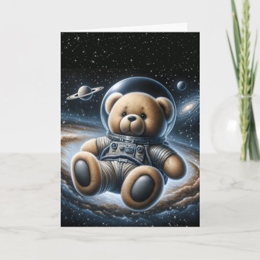 Teddybeer astronaut voor nieuwe baby kaart (Voorkant)