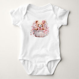 Teddybeer Babemeisje Roze Bloemen Feest Elegant Romper