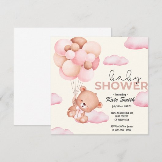 Teddybeer Baby-Baby shower Aankondiging (Voorkant / Achterkant)